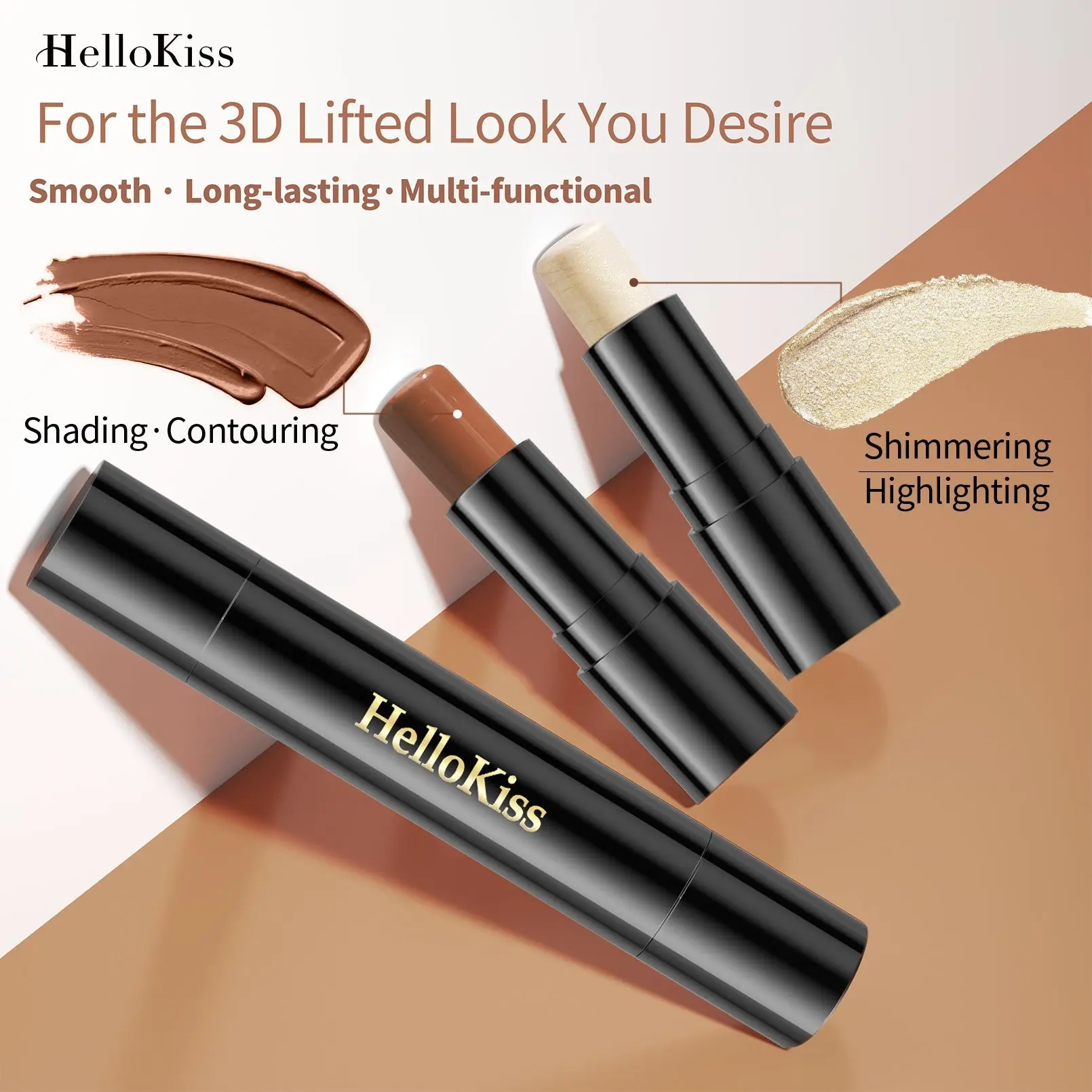 3D Face Shaping Double Head Highlighter Stick Pearlescent Natural Brightening Contour Hot Sale for Beauty Essential