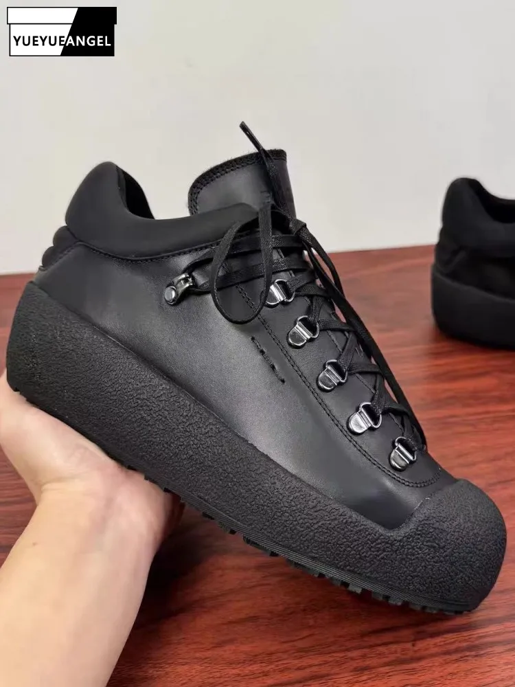 

Winter Men Warm Antiskid Shoes Low Cut Lace Up Cowhide Shoes Top-Quality Wool Lining Footwear Solid Color Thick Soled Sneakers