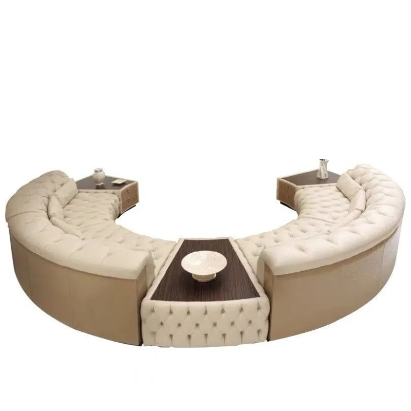 Hotel semi-arc combination, American buckle leather leisure sofa