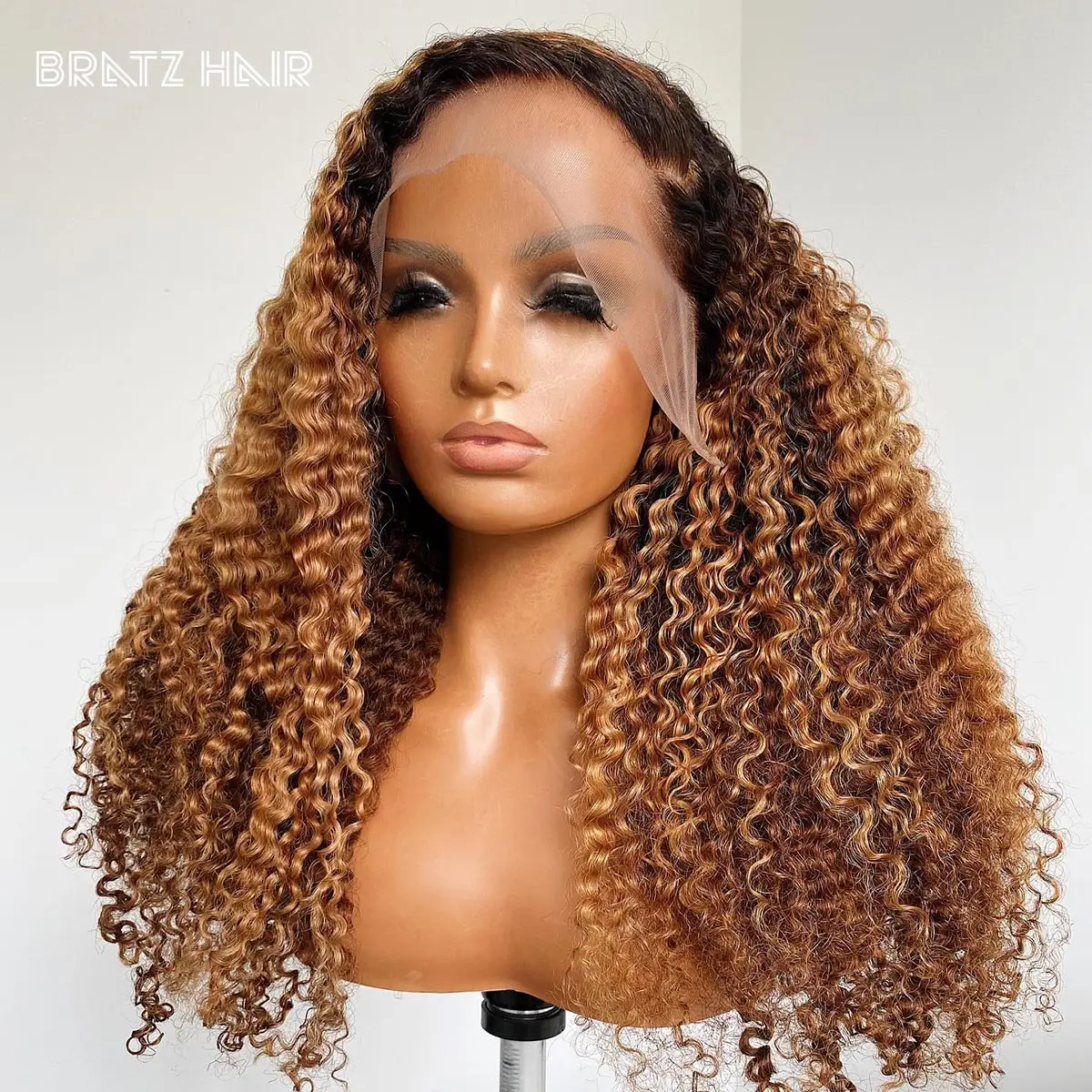 

180% Density Highlight Honey Blonde Curly Wig 13x4 Transparent Lace Front Human Hair Wigs 13x6 Ombre Colored Deep Water Wave Wig