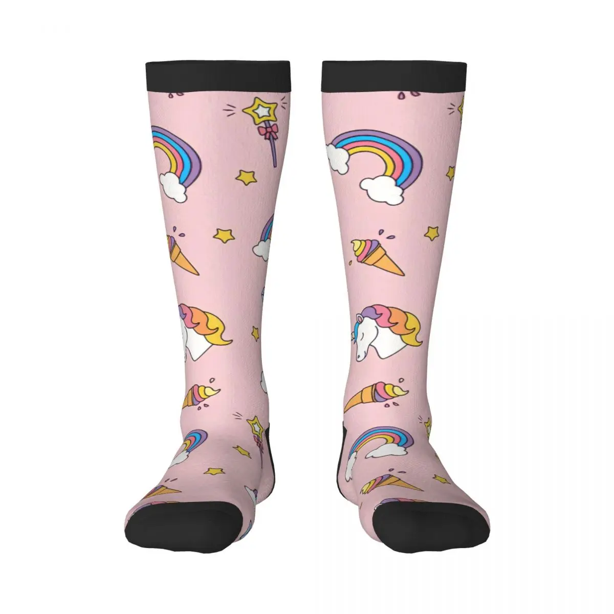 Casual Stockings Unicorn Rainbow And Magic Pattern Knee Thigh High Long Socks
