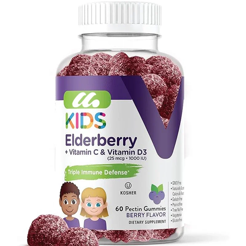 

Children's Black Elderberry Gummies - Immune Plus Vitamin C and Vitamin D Herbal Dietary Supplement, Non Gelatin