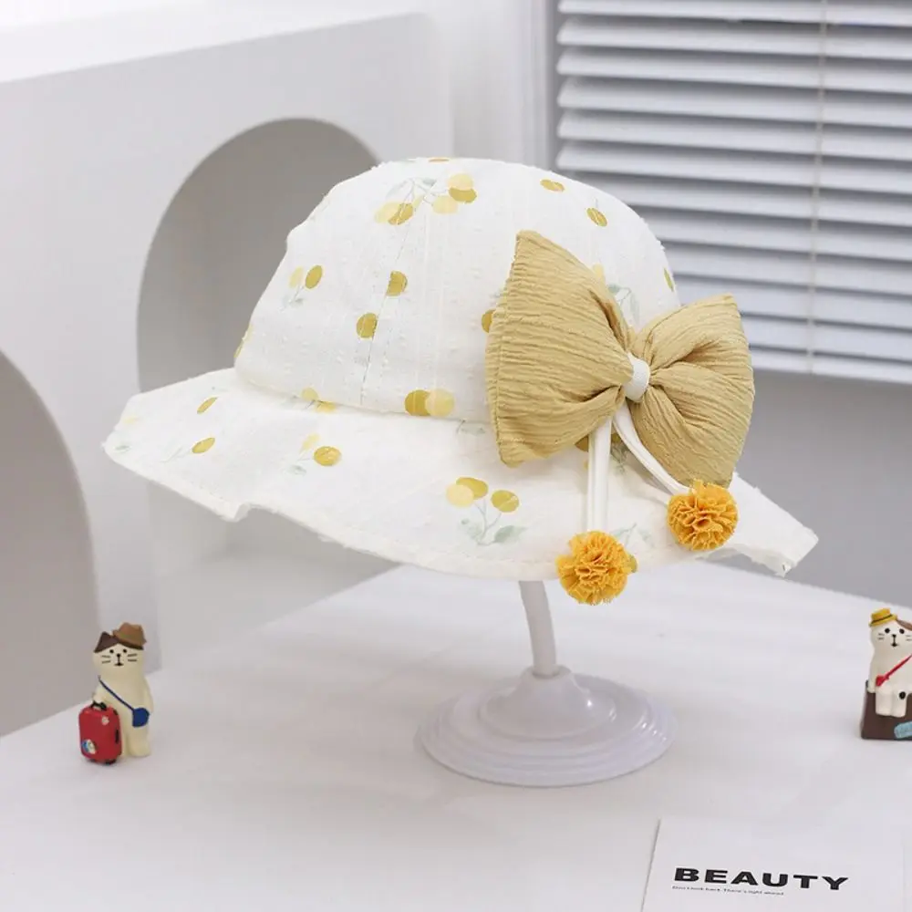 

Casual Kawaii Children Sun Hat UV Protection Wide Brim Baby Fishermen Hat Sunshade Bowknot Kids Bucket Hat Summer