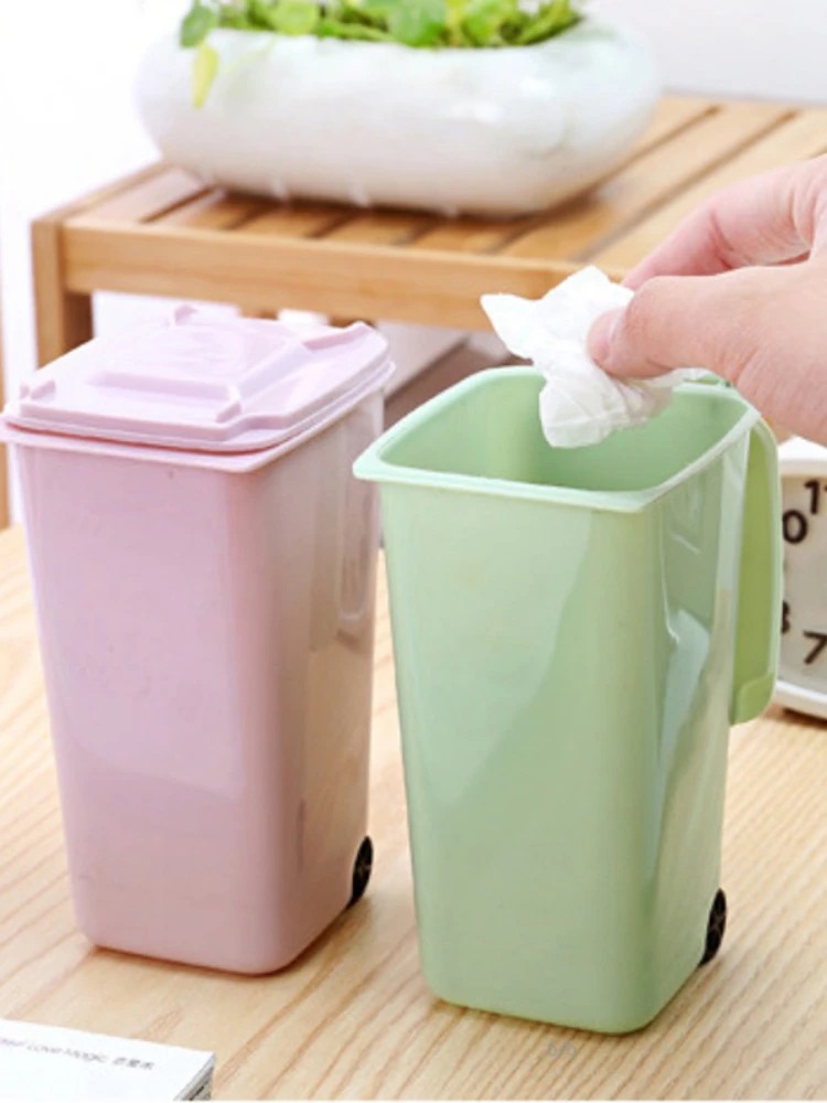 Mini Waste Bin DesktoTrash Can Swing Cleaning Barrel Desk Organizer Storagep Storage Box Home Garbage Basket Container Table