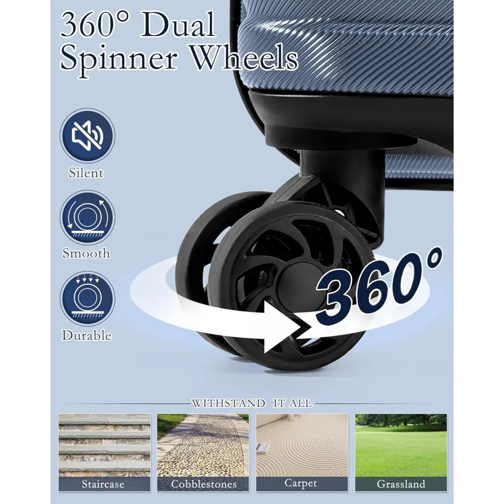 Juego de equipaje de 3 piezas con maleta de mano giratoria de 20 pulgadas, maleta rígida y mochila de viaje: azul, mochila incluida