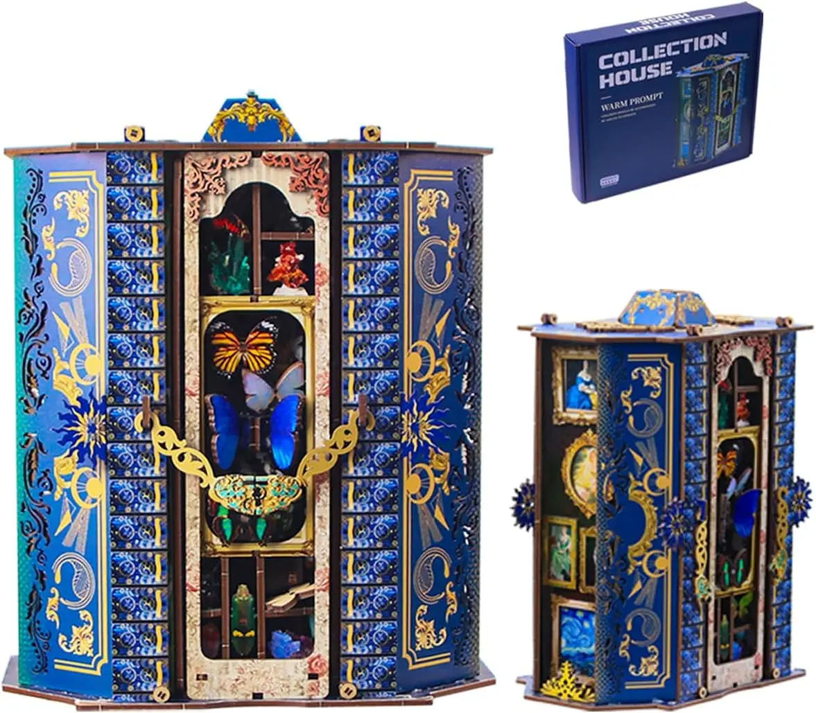 Cabinet of Curiosities Booknook Kit, DIY Miniature Dollhouse Set | 3D Wooden Puzzle with Lights, Bookshelf Diorama Decor, Buildi