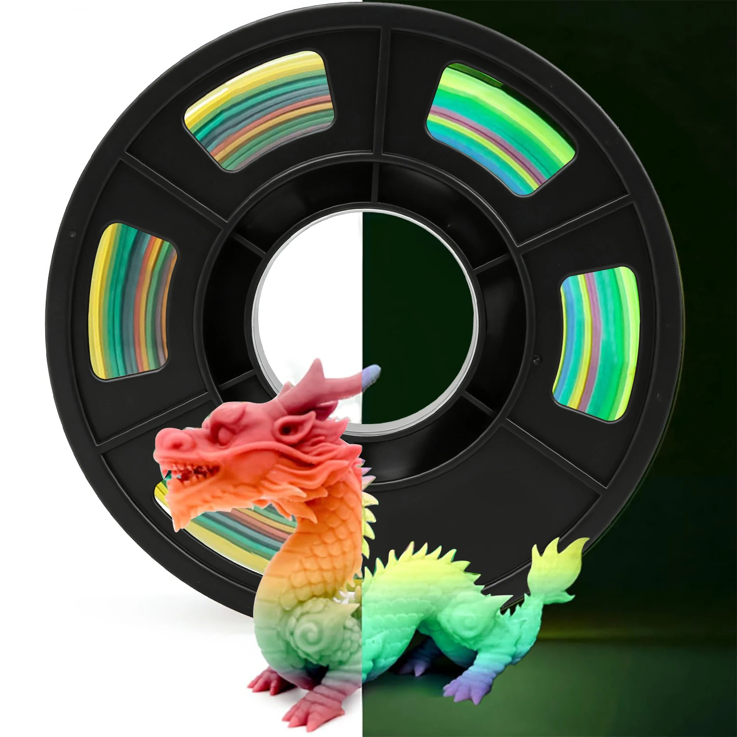 Im Dunkeln leuchtendes Filament, mehrfarbig, Grün, Blau, Lila und Regenbogen, PLA-Filament 1,75 mm, 3D-Drucker-Filament-Set