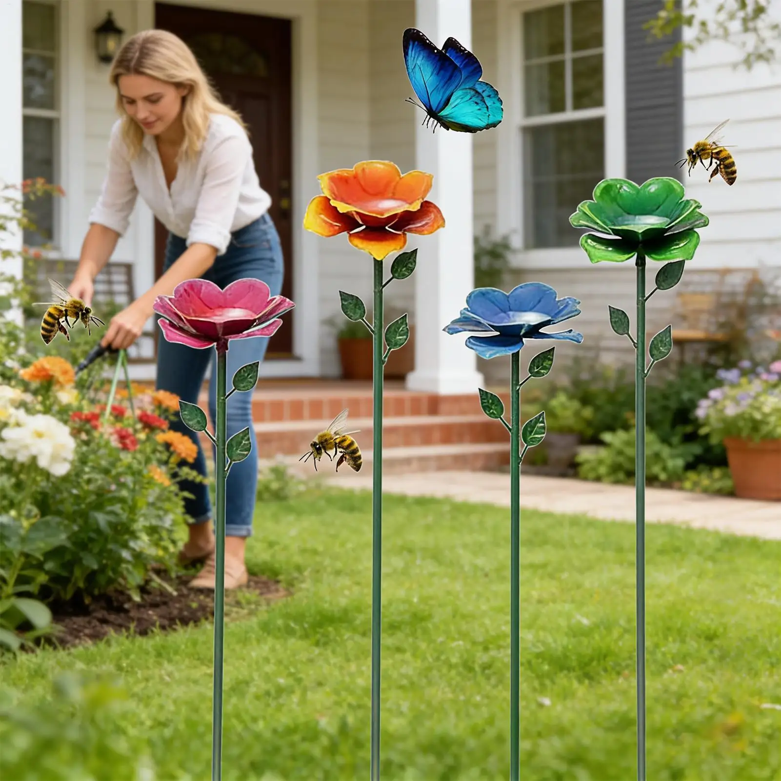 Garden Bee Water 4 Pieces Birds Animals Hydration Bee Drinking Flower Shape Dish for Park Balcony Backyard Yard Terrace Farm
