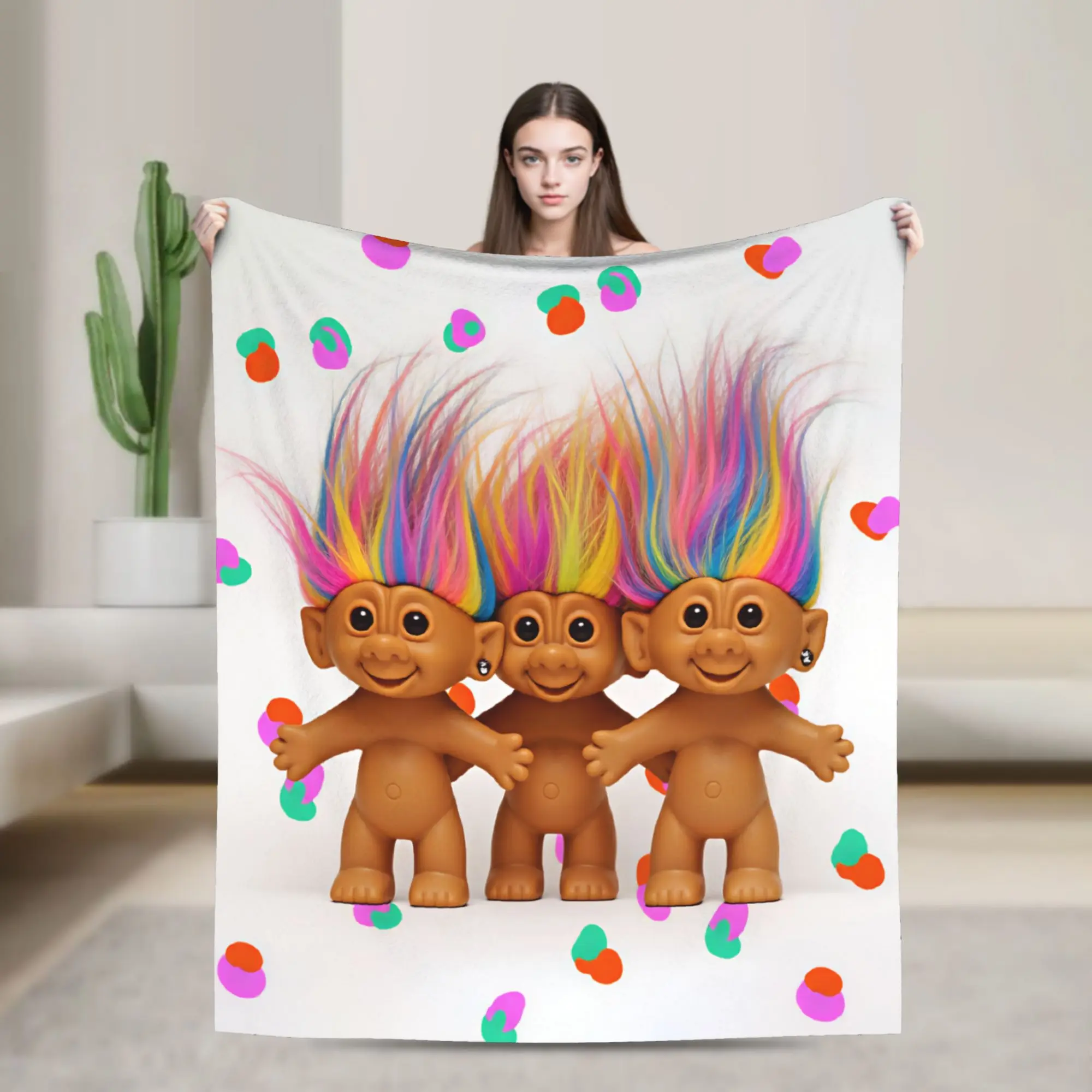 Troll Doll Blanket  Travel Flannel Throw Blanket For Couch Bed Warm Soft Custom DIY Quality Bedspread Gift