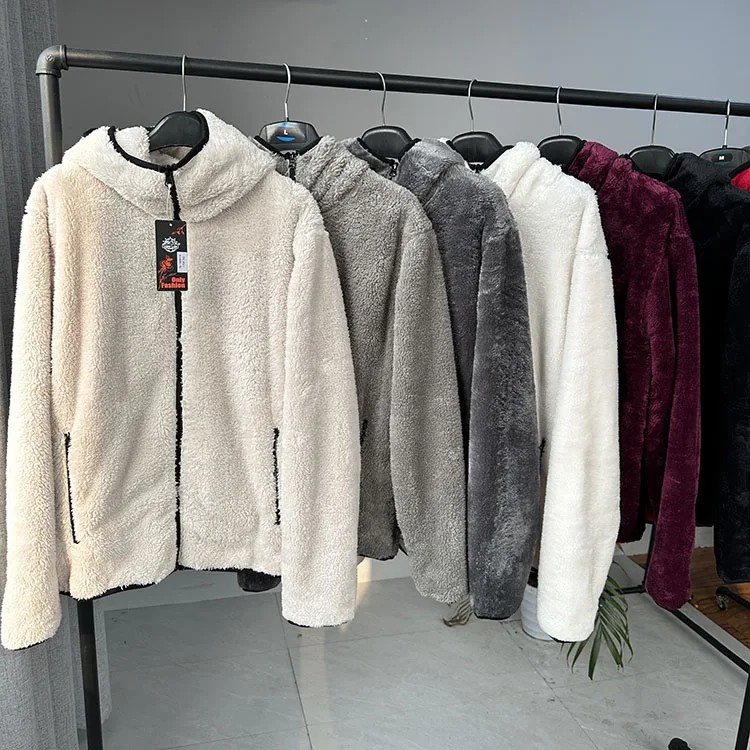 

Hooded Coral Fce Jaet Men Women Couple Sle Autumn Winter Thiened Warmth Cardigan Coat Zipper Closure Casual Faion