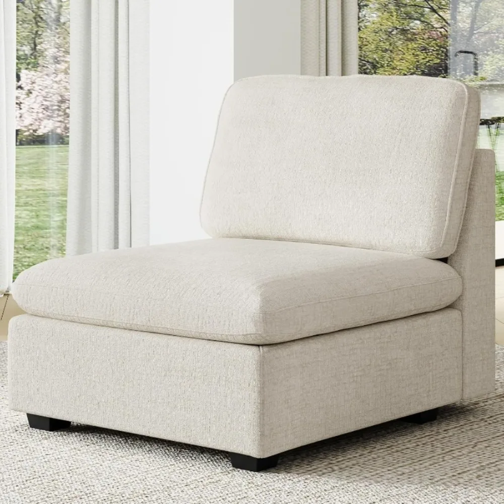 Asiento medio con almacenamiento para sofá seccional modular, sofá tapizado convertible de chenilla sin brazos, beige