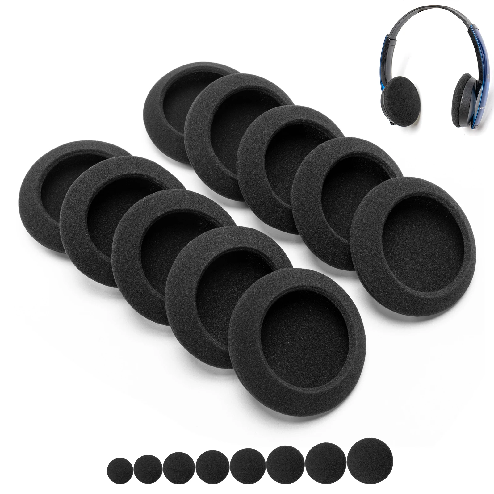 5 Pairs Universal Foam Ear Pads Cushion Premium 4-5mm Thickness High Density For Music, Gaming, Office & Call Center Headsets