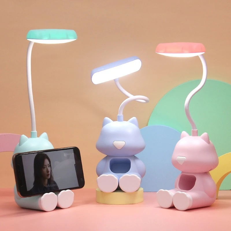 Multifunctional Cartoon Rechargeable LED Desk Lamp Eye Protection Reading Light for Student Study Bedroom Bedside