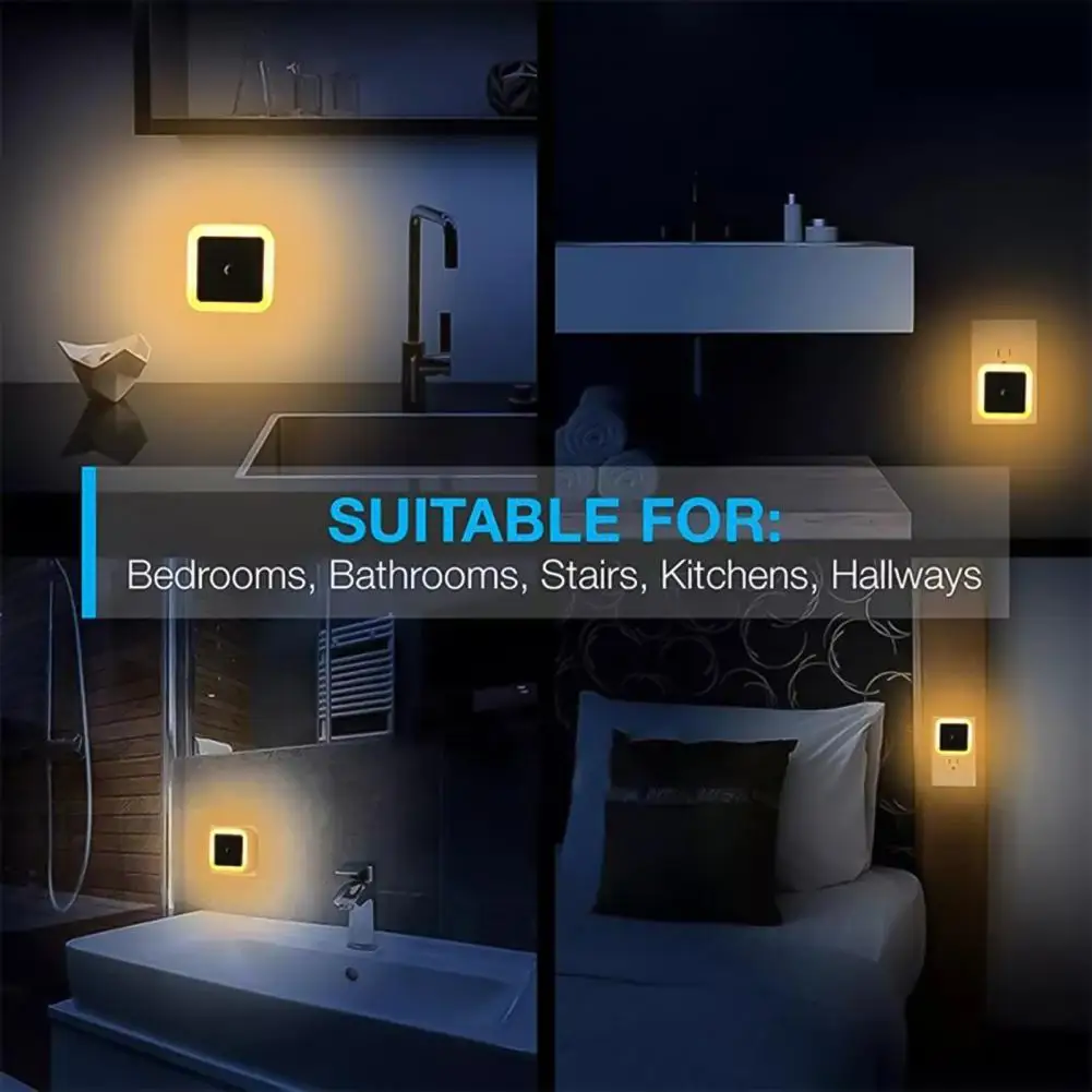 LED Night Light Energy-saving Smart Sensor LED Light Intelligent Sensor LED Lamp for Bedroom Wall Step Night Lamp US/EU/UK Plug