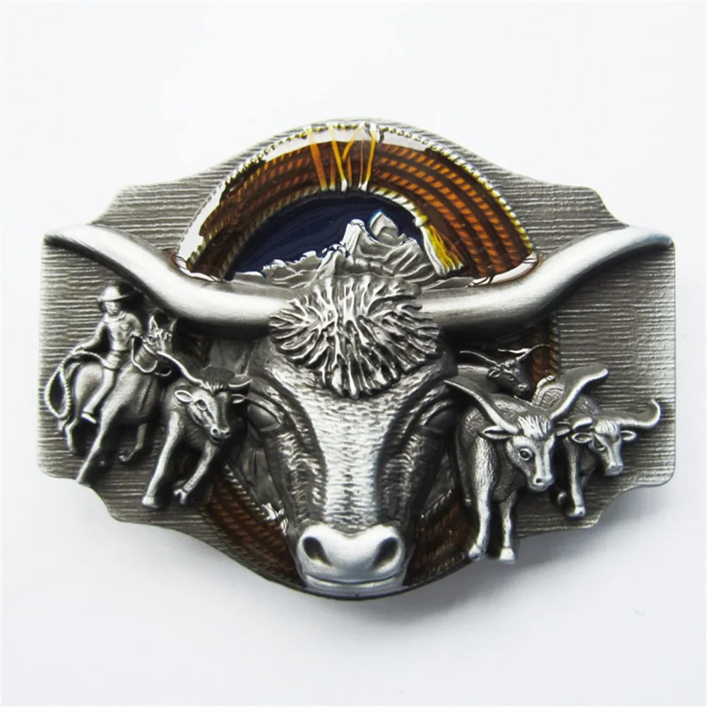 Vintage Style Enamel Longhorn Bull Western Cowboy Rodeo Belt Buckle also Stock in US BUCKLE-WT098 Free Shipping