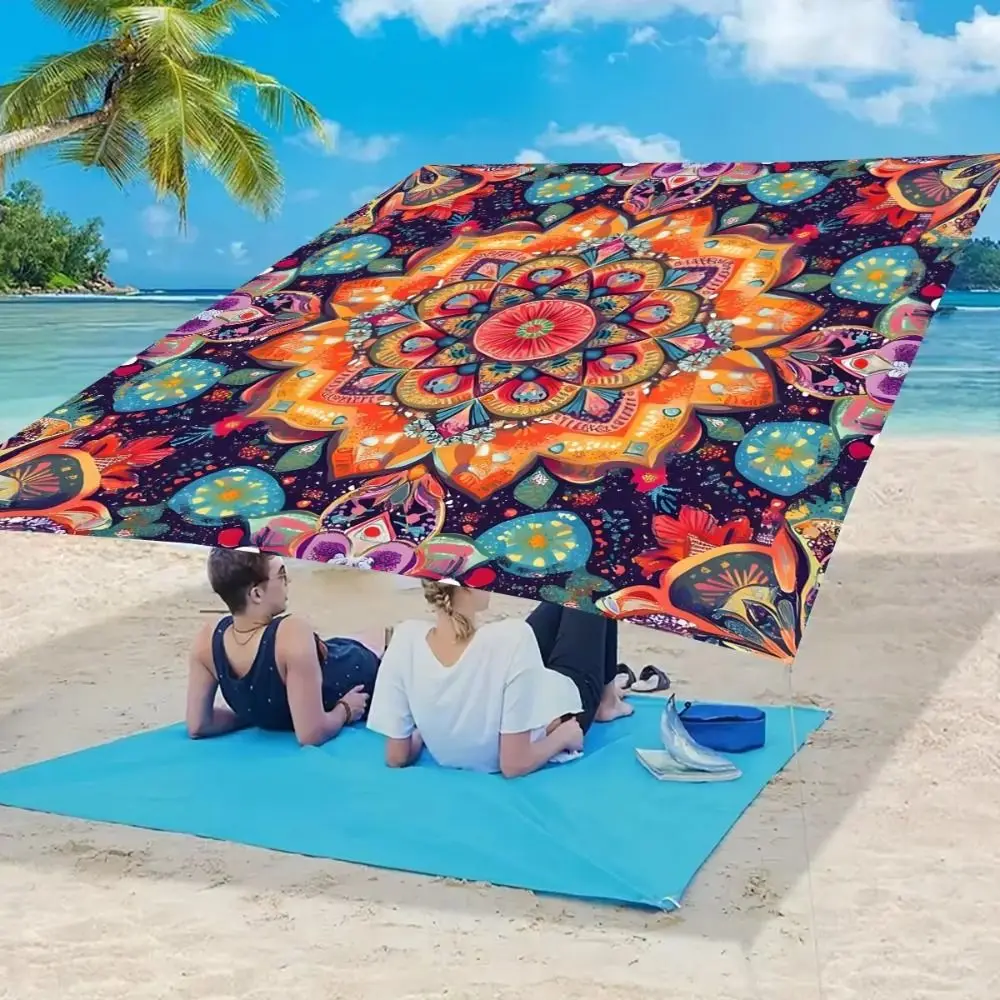 Rectangular Shape Sunshade Sail Waterproof Fabric Bohemian Print Shade Cover Flower Print Patio Canopy Swimming Pool