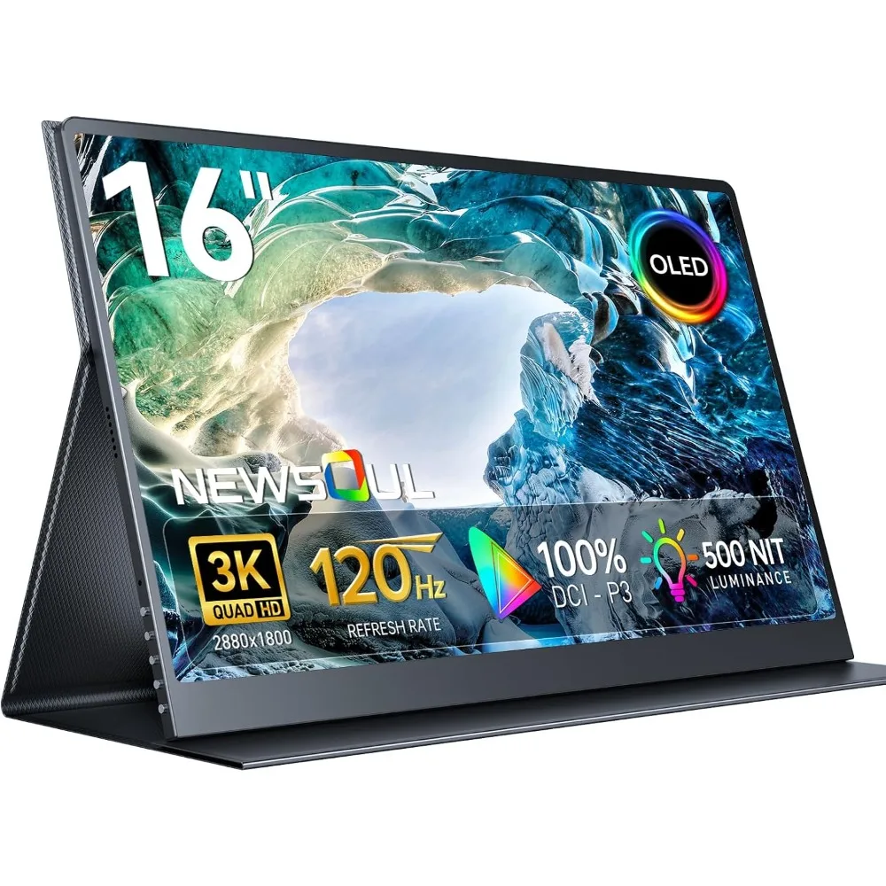 

OLED Portable Monitor, Laptop Screen Extender 3K 2880x1800 120Hz 0.1ms Response, 500 Nits Brightness, 100000:1 Contrast