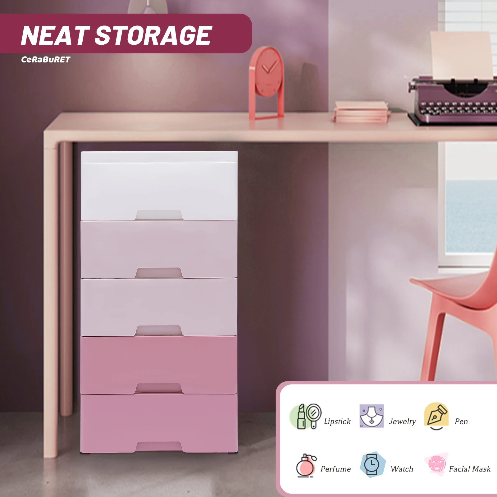 Cabinet Storage Bins & Boxes PP Storage Small Pink Closet Organizer Shelf Home