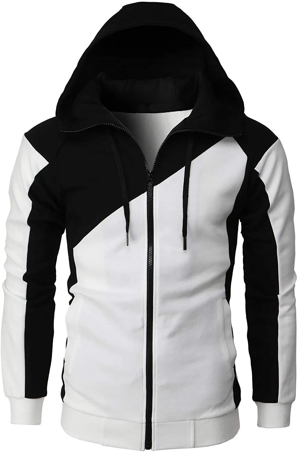 

New Color blocking Hoodeds Men's Casual Zip-up Hooded Autumn / Winter Fashion Men's Long sleeved Cardigan Sports Jacket Coat