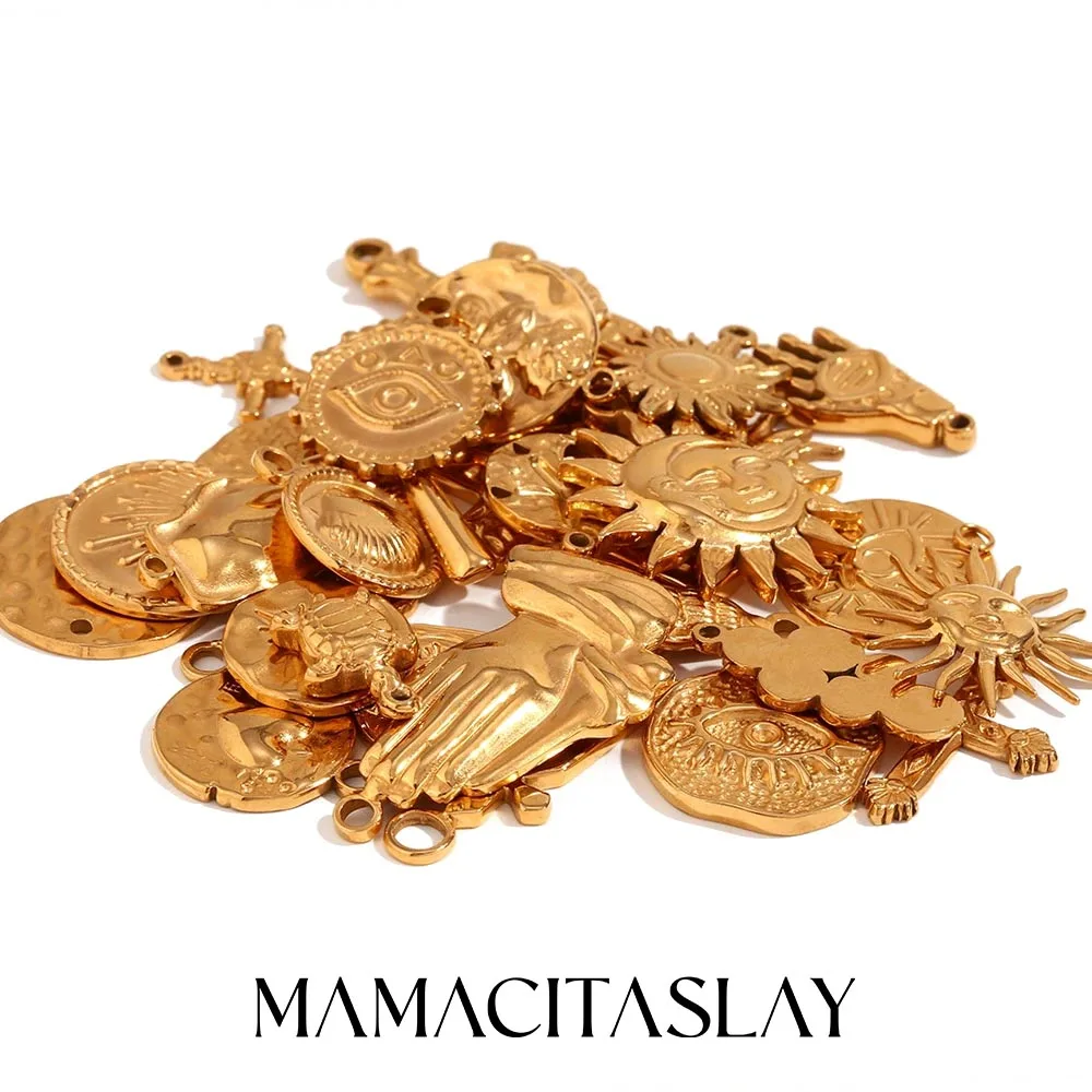 

MamacitaSlay Vintage Rose Starfish Sun Palm Snail Cross Demon Eye Sword Charms Stainless Steel Waterproof Supplies For Jewelry