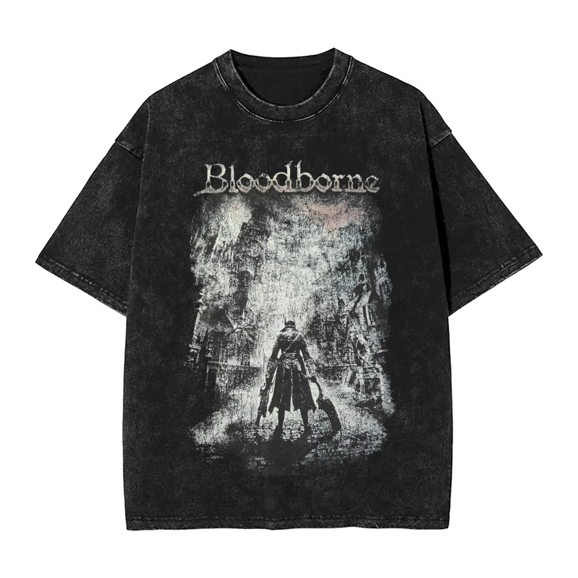 Camiseta con estampado gráfico del videojuego Bloodborne para hombre y mujer, camiseta vintage de algodón lavado, ropa de calle Harajuku, camiseta holgada de moda para verano