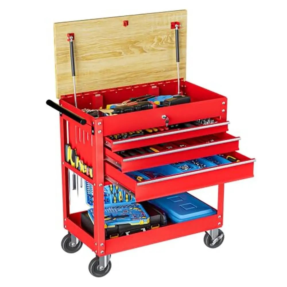 

3-Drawer Rolling Tool Cart Heavy Duty Utility Service with Lockable Wheels Workbench Mechanic Storage Chest Cabinet Alloy Steel