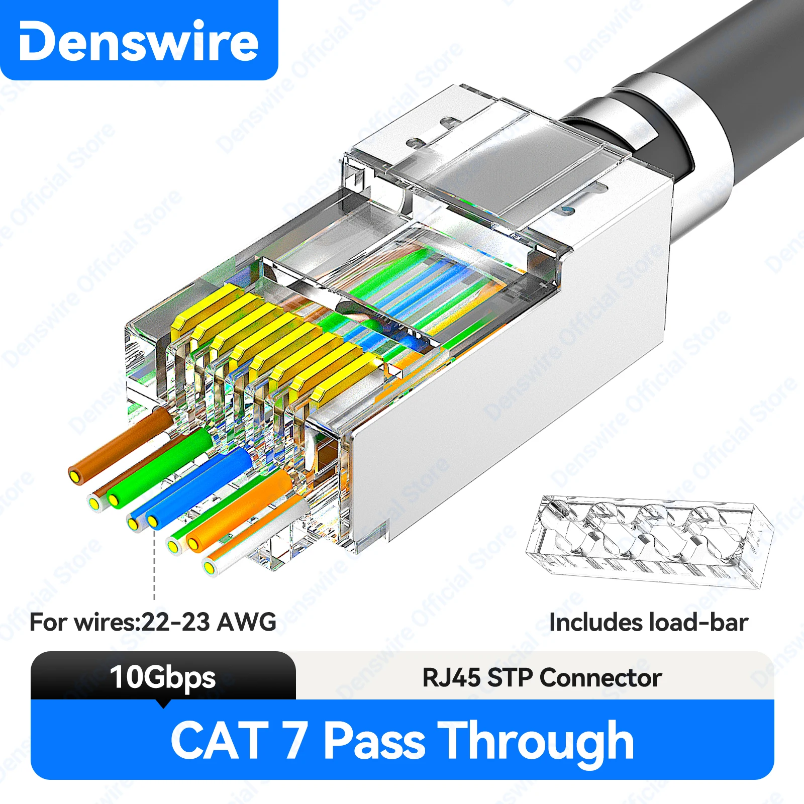 Denswire RJ45 CAT7 Pass Through Shielded Connectors 8P8C Modular Ethernet 2-Pc Pass Fast Transmission Data Plug Crystal Head