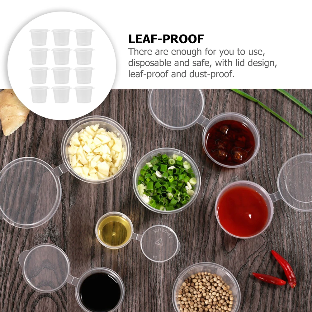 

100Pcs Sauce Cups Transparent Plastic Leak Proof Multi Function Condiment Holders for Dessert Jelly Pudding Sauce Storage