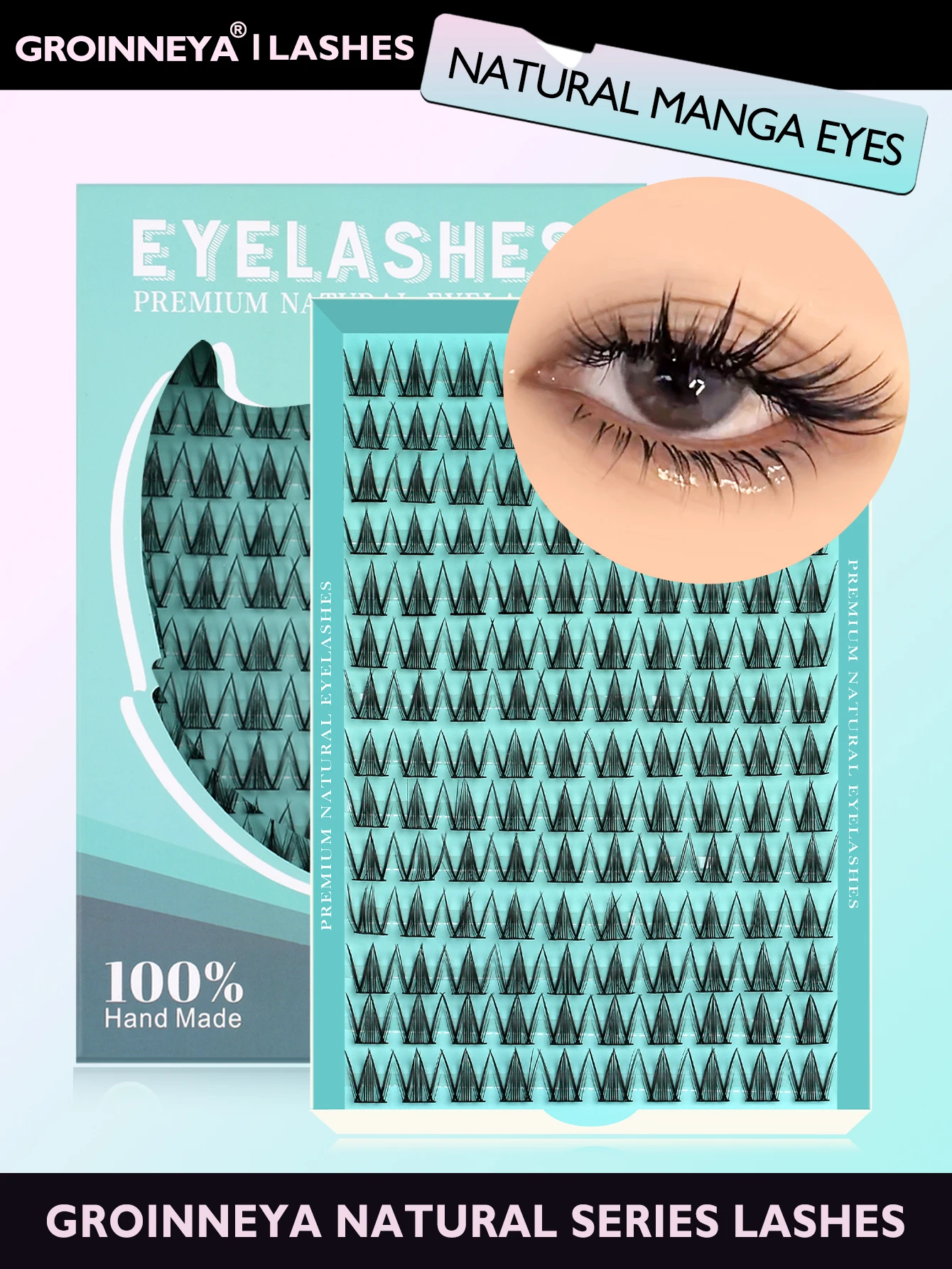 Fairy Lash Clusters Manga Eyelash Clusters WideSpan DIY Eyelashes Wet-Look Spiky Individual with Thin Invisible Lash Band