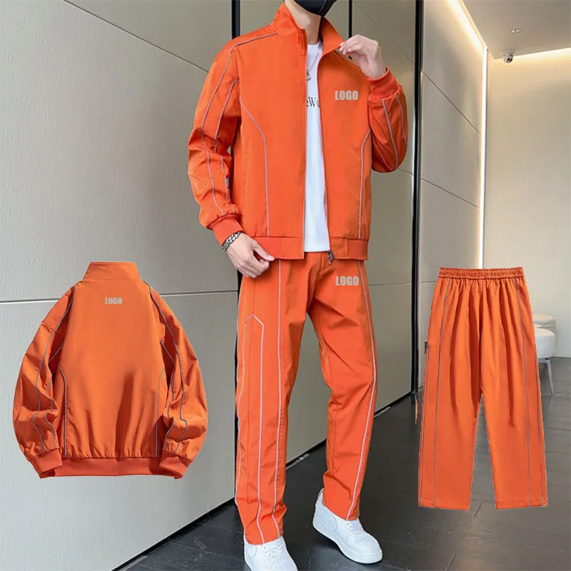 Customized LOGO Men's 2025 Autumn Casual Trend Fashion Color-matching Sports Running Zipper Jacket Trousers Two-piece Set
