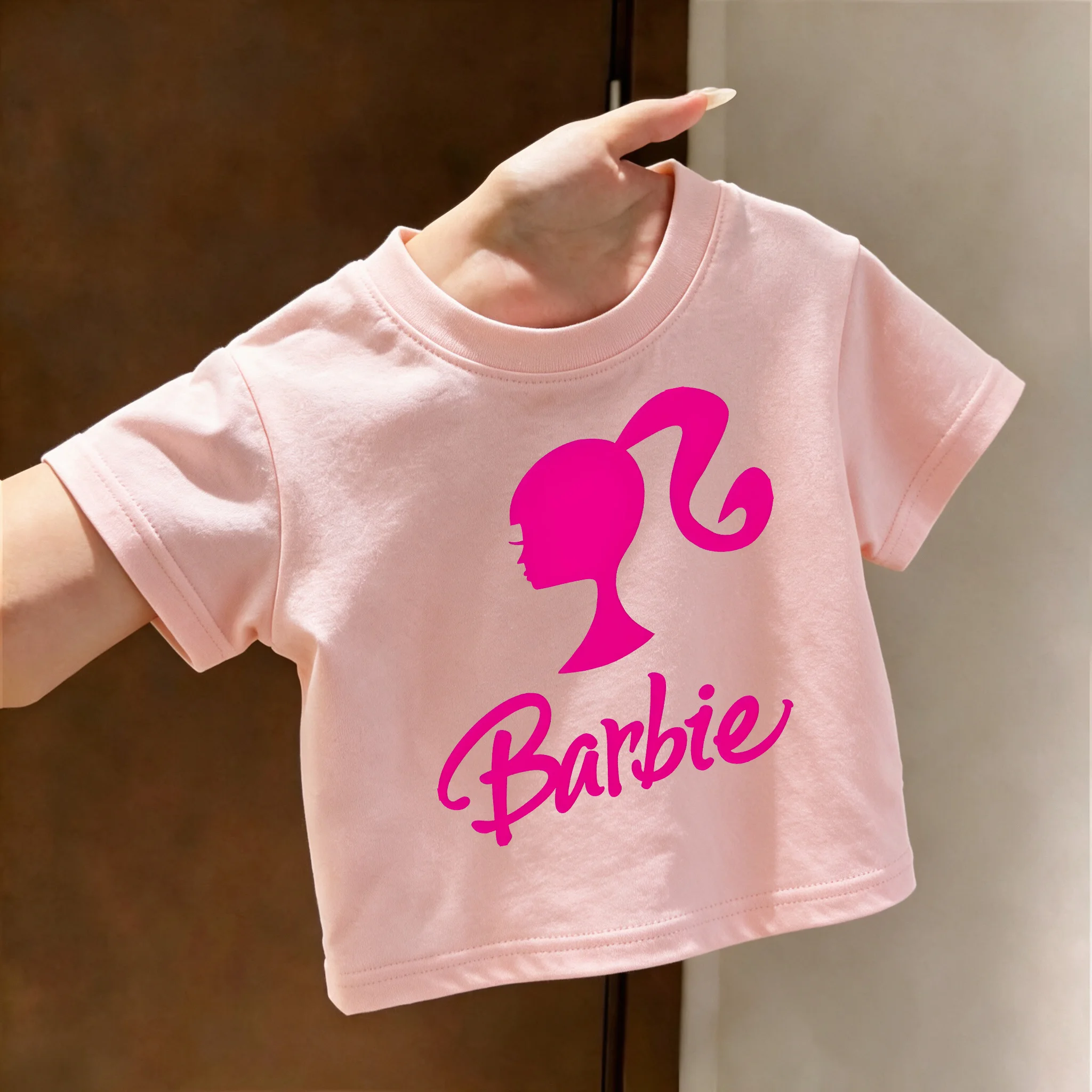 Kids Summer Cotton Short Sleeve T-shirt, Barbie Heart Letter Graphic Tee, Round Neck Casual Tops, Toddler Baby Girl Daily Outfit