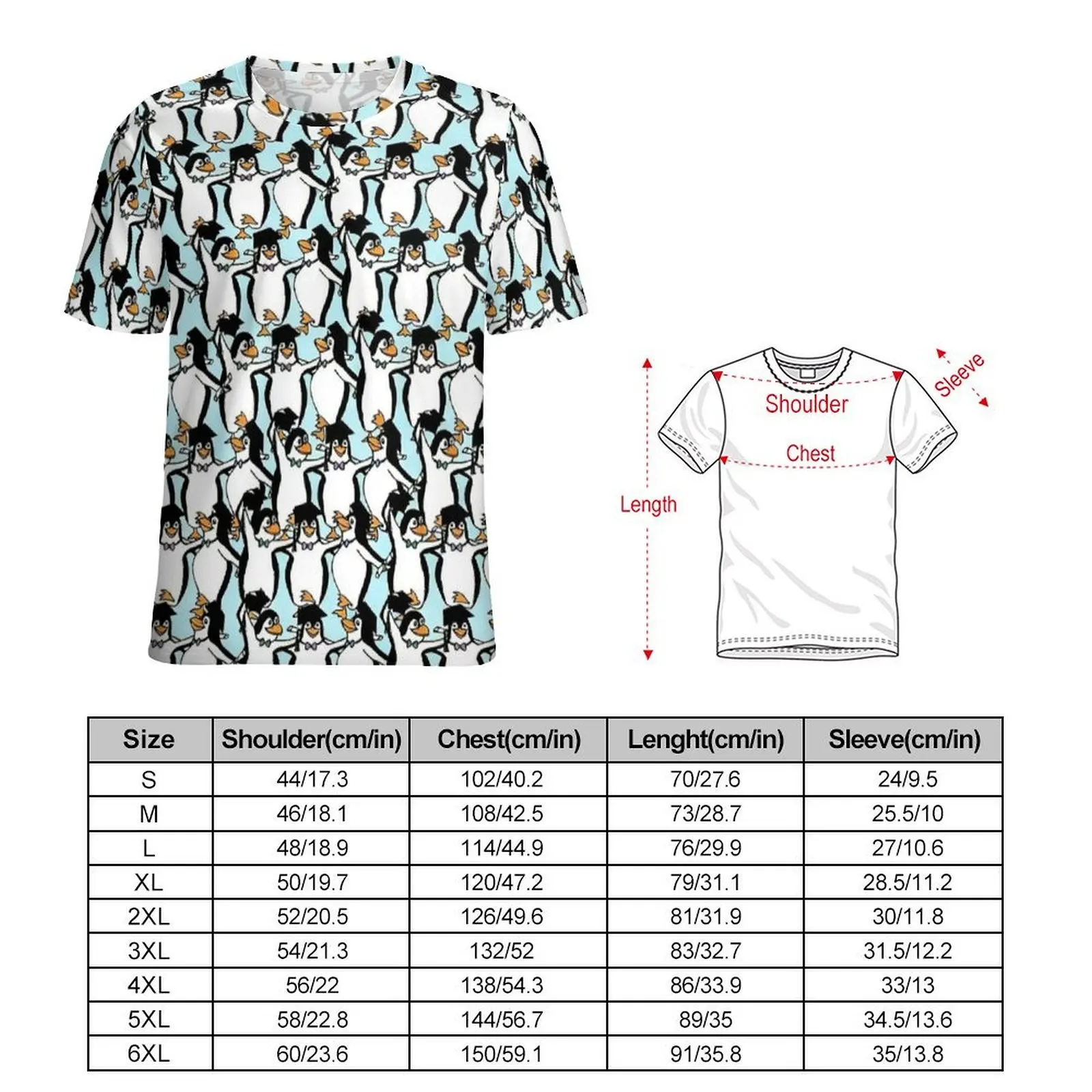 Summer T-Shirt Graduation Penguins Print T-Shirts  Aesthetic Cool Tee Shirt For Men Short Sleeve Graphic Plus Size Clothing