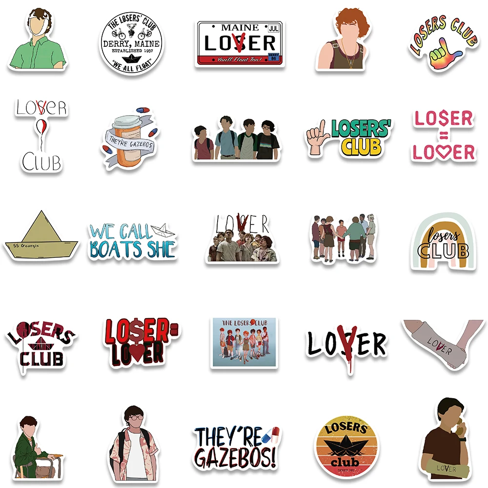 50pcs Funny Cartoon The Losers Club Stickers For Luaggage Guitar Phone Waterproof Graffiti Laptop Decals