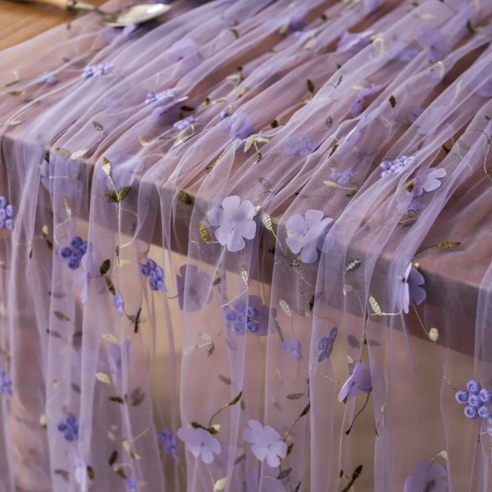 Semi-Transparent Tulle Table Runner French Style Polyester Floral Tablecloth Romantic Retro Table Flag Photography Prop