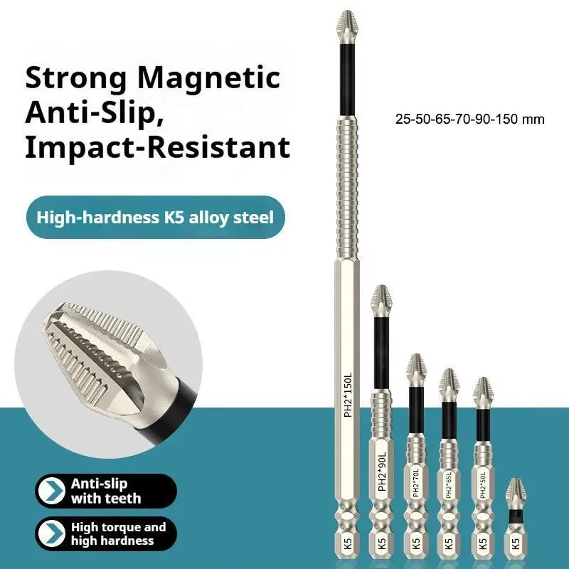 6Pcs Strong Magnetic Screwdriver Bit Set Titanium Alloy Anti-Slip Crosshead Phillips Drill Bits Impact Resistant Power Tool Accessories For Electric Hand Drills view 8