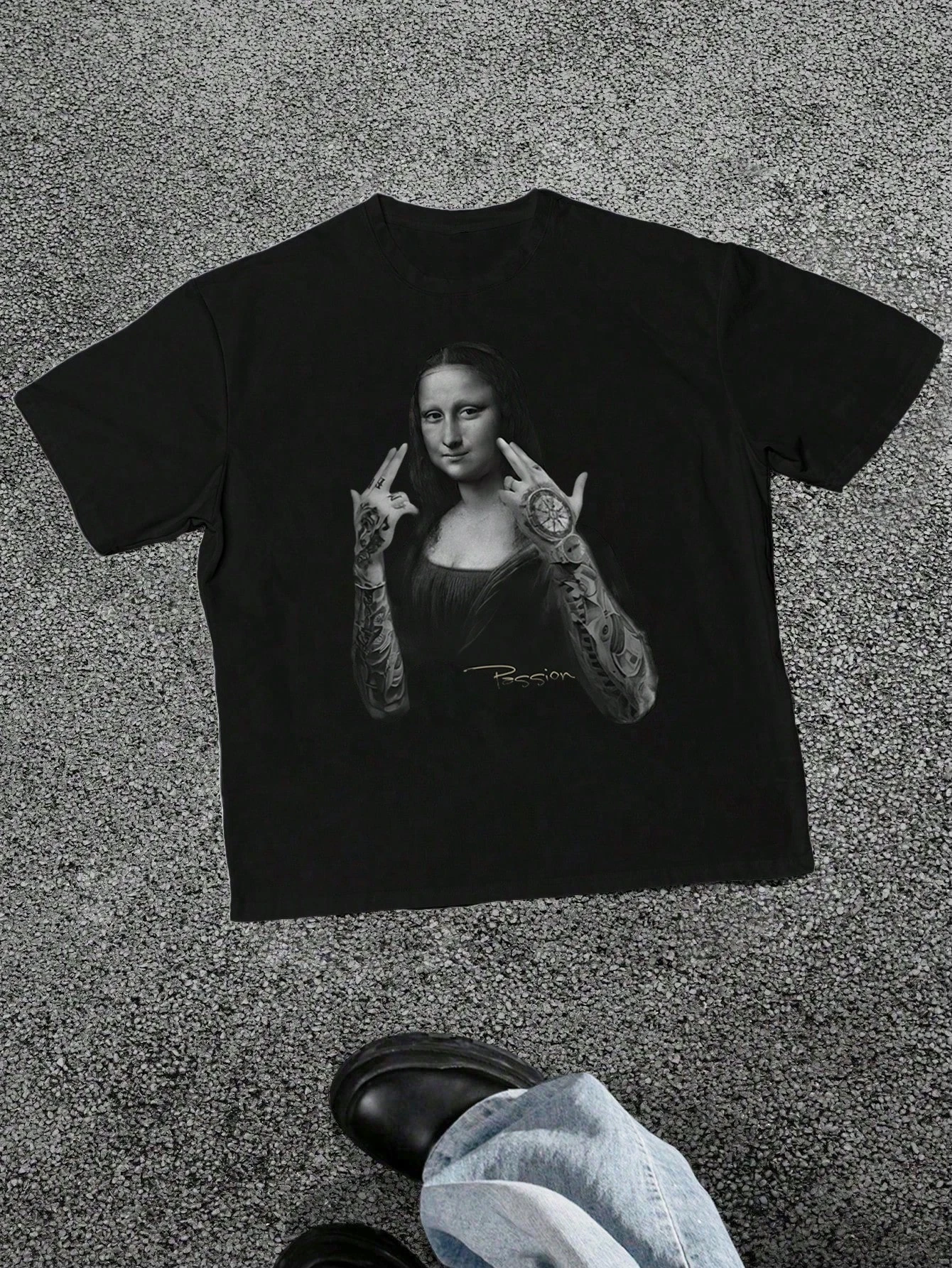 Men's Casual Short-sleeve T-shirt with Mona Lisa Print, Lightweight, Breathable and Loose Fit, Perfect for Summer