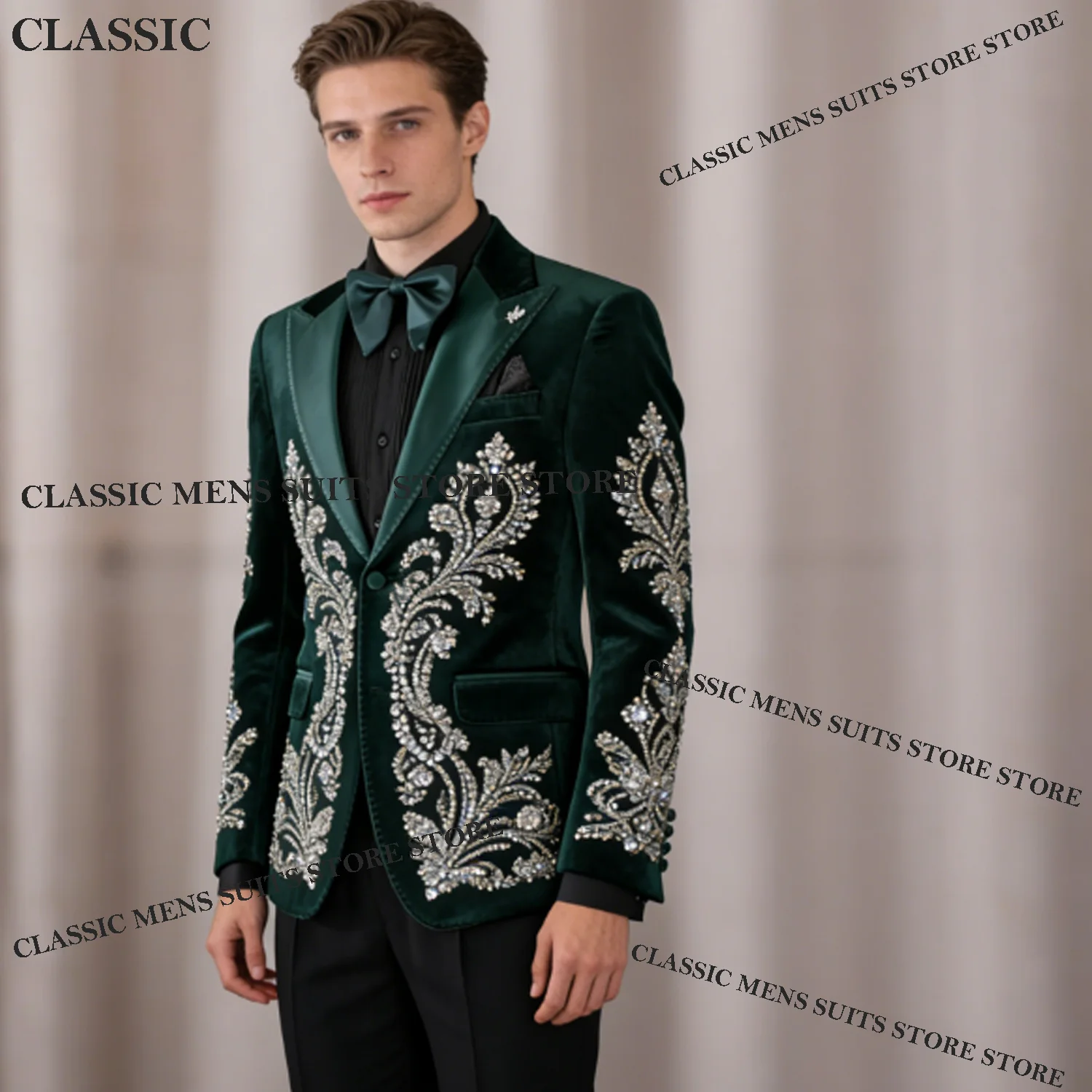 

Изысканный Мужской костюм с бриллиантовыми пайетками, индивидуальный пошив, бархатный, для свадьбы, комплект из 2 предметов, мужской пиджак для выпускного, высококачественный смокинг для жениха