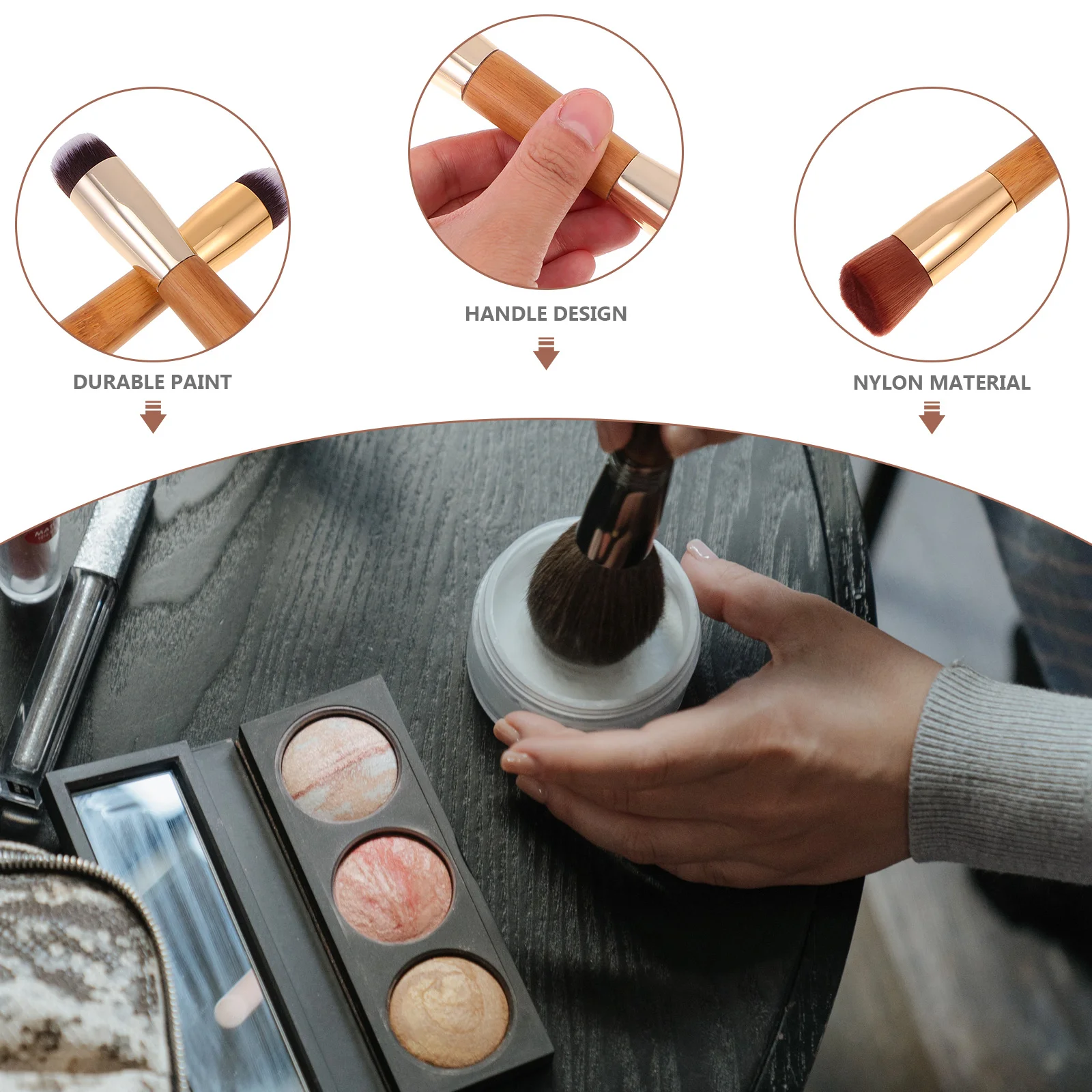 2 pçs escova de blush de ponta dupla macio denso fibra de náilon multiuso escova de pó facial para mistura polimento configuração maquiagem