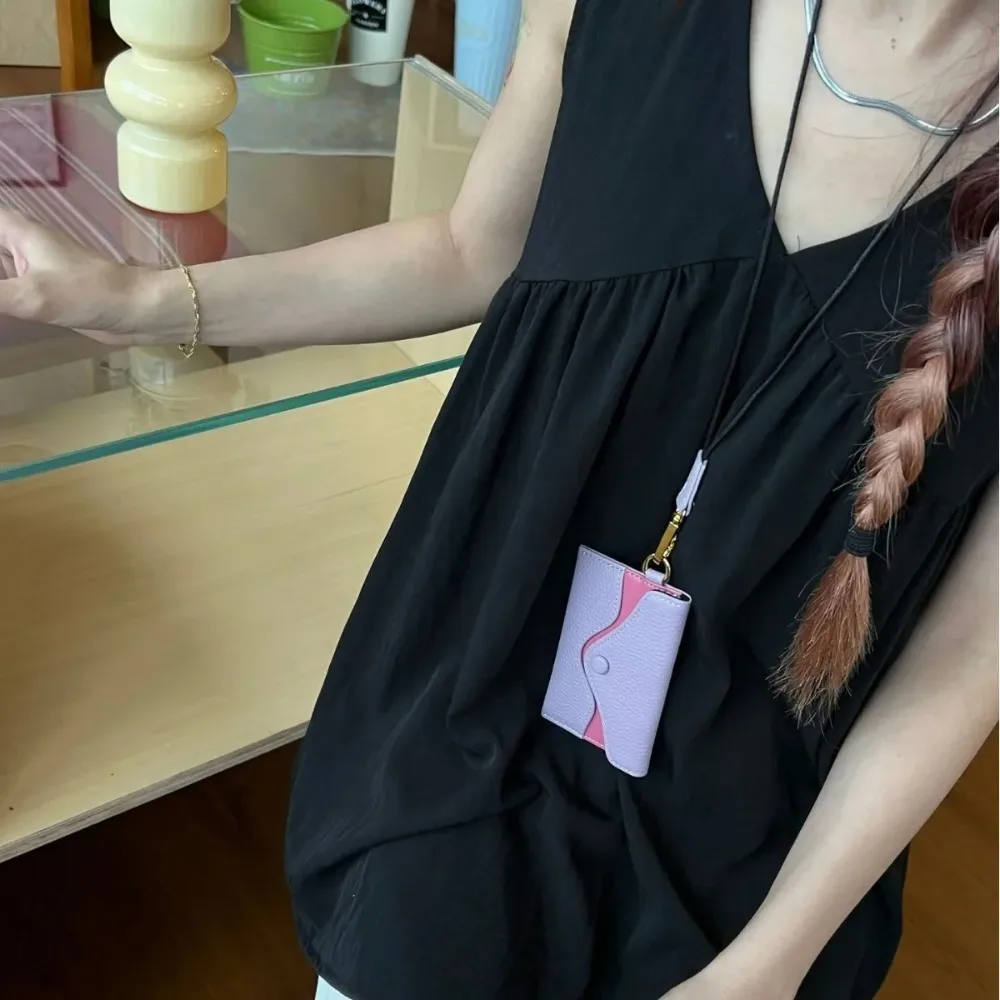 Luxury Wallet For Women Cowhide Card  With Strap Envelope Colorful Coin Purse Woman Casual Card Bag Fashion Card Holder Gift