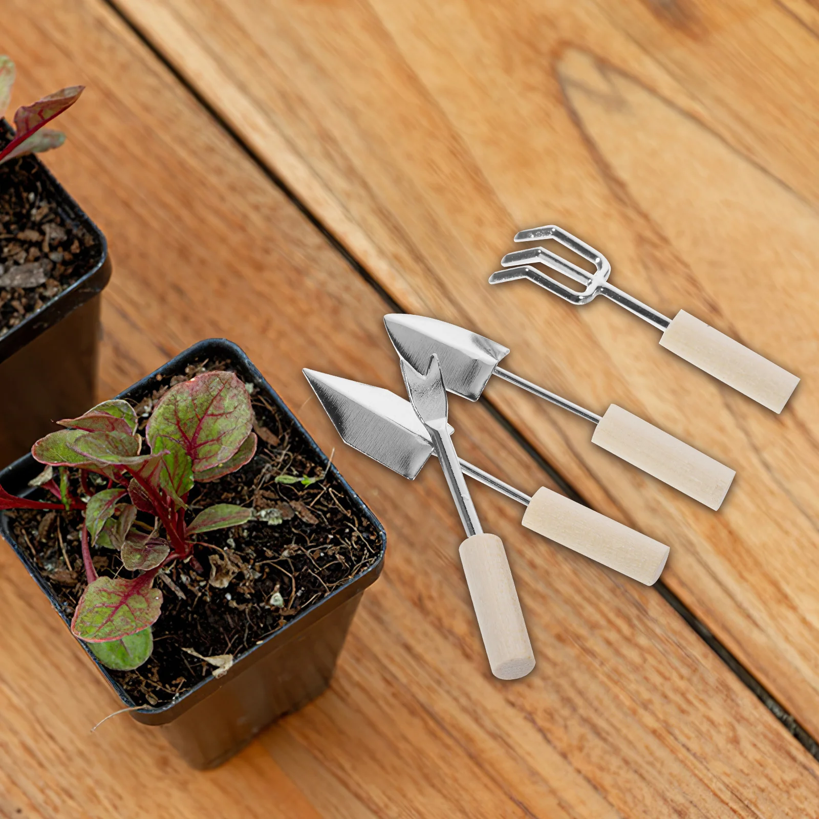4 pçs mini casa ferramentas de jardinagem liga zinco madeira durável leve para mini acessórios de jardim decorativo micro cena de jardim