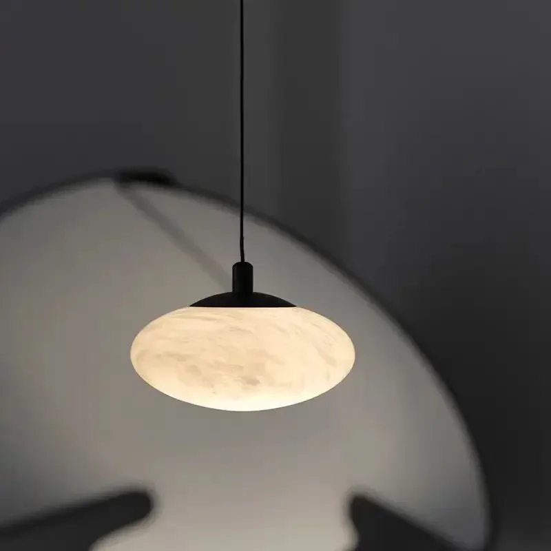 Natural Marble Led Pendant Lights Small Stone Chandelier Living Room Decor Home Droplight Bedroom Retro Nordic Ellipse Hanglamp