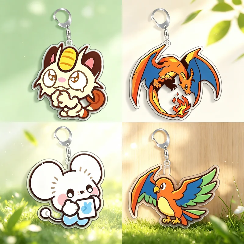Keychain For Pokemon Meowth Charizard Crobat  Acrylic HomemadeCartoon Anime Backpack Pendant Decoration Collection Fans Gift 5cm