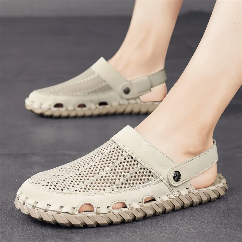 Sandals for Man Summer Flat Top High-quality Sandals Mesh Stitching Soft Sole Outdoor Anti Slip Camping Breathable Casual Shoes