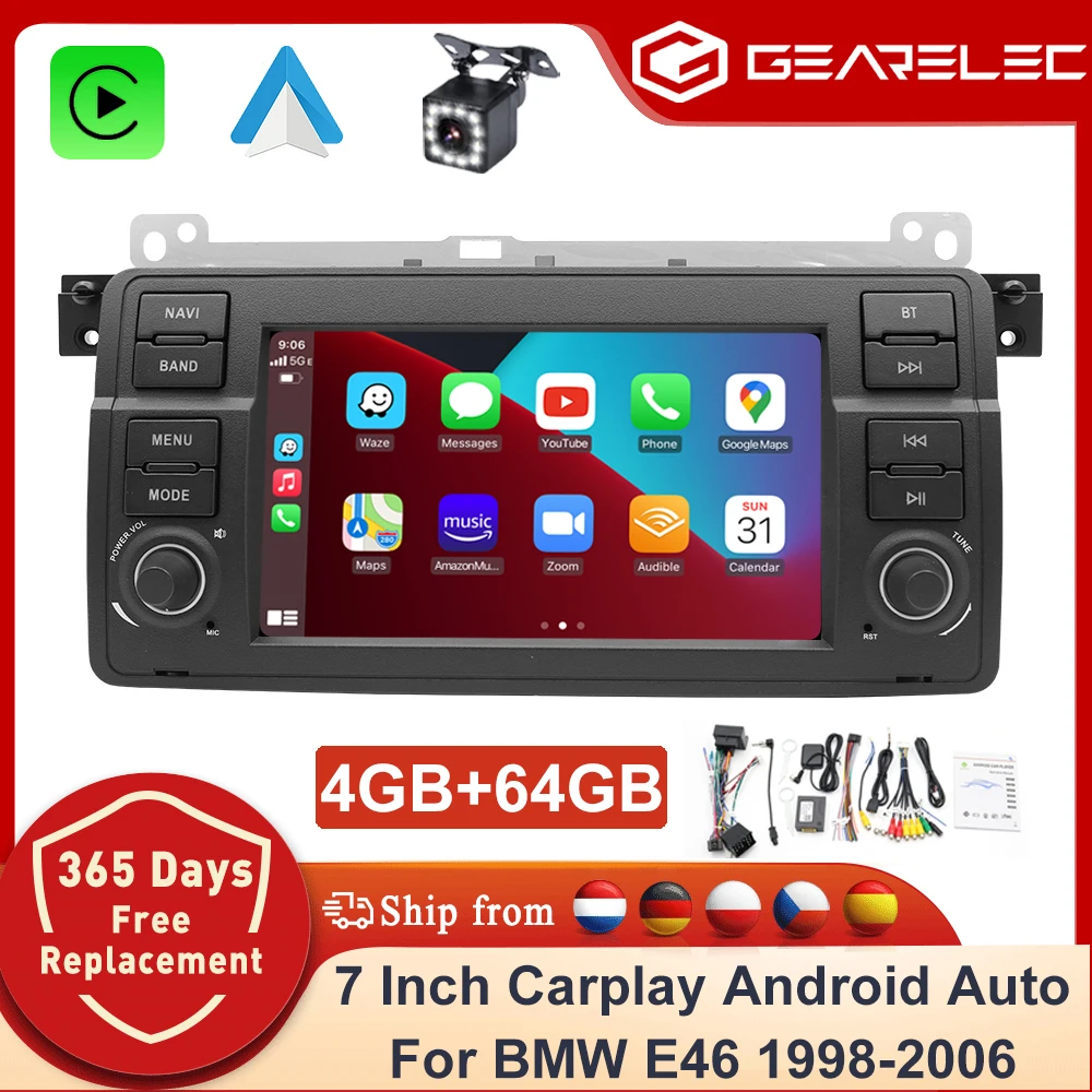 Carplay per BMW E46 998-2006, autoradio con Carplay e Android Auto, schermo da 7 pollici, Android 14, GPS, WIFI, Bluetooth, FM, RDS, lettore multimediale per auto.