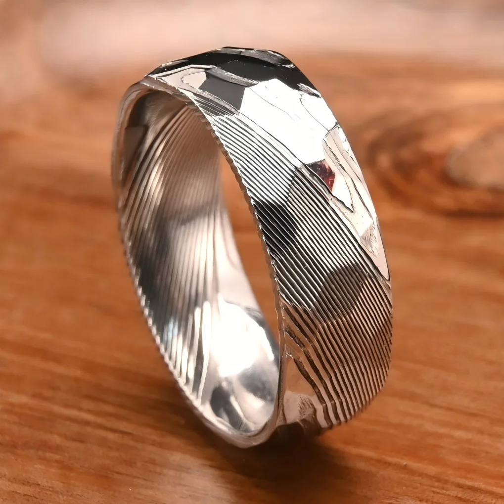 8mm Damascus Rings Comfort Fit Brushed Plain Wedding Engagement Bands Personalized Fashion Jewelry Christmas Gifts for Men