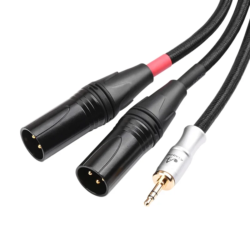 HiFi 3.5mm to 2XLR Cable 6N OFC Spiral Nerve Independent Shielding Stereo 3.5mm Jack to 2XLR 3Pin for Amplifier Mixer