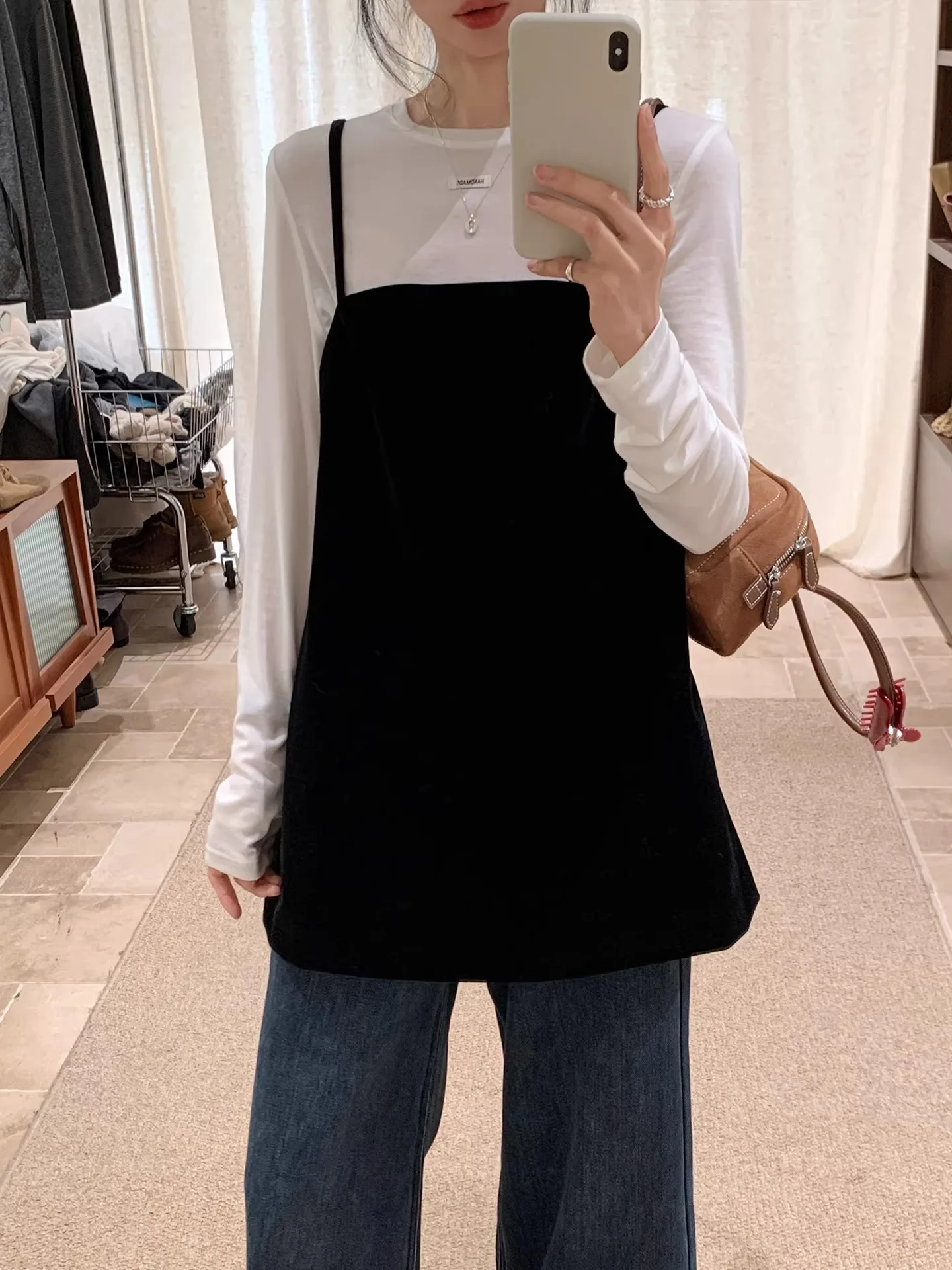 

BRIVIN Korean Style Slimming Black Two-Piece Set Women's Fashion Stack Wearable Spring New Lazy Luxury Set High Waist