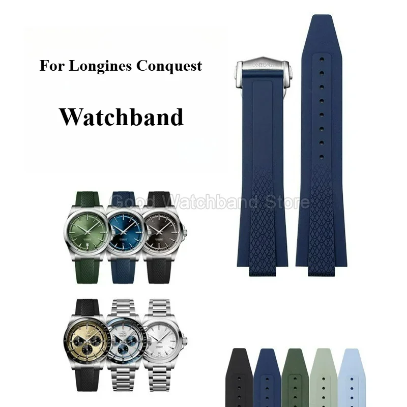 Stylish 21mm Fluororubber Watch Accessories for Longines Conquest L3.830/835 Resistant To Sweat Durable Comfortable Watchband