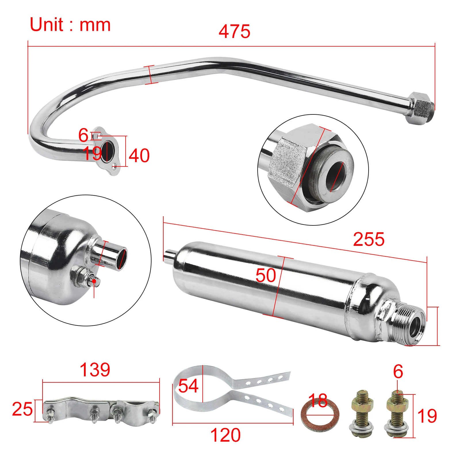 Motorcycle Muffler Chrome Exhaust Pipe Silencer for 2 Stroke Engine 49cc 50cc 60cc 66cc 80cc Bike Motorized Bicycle Exhaust