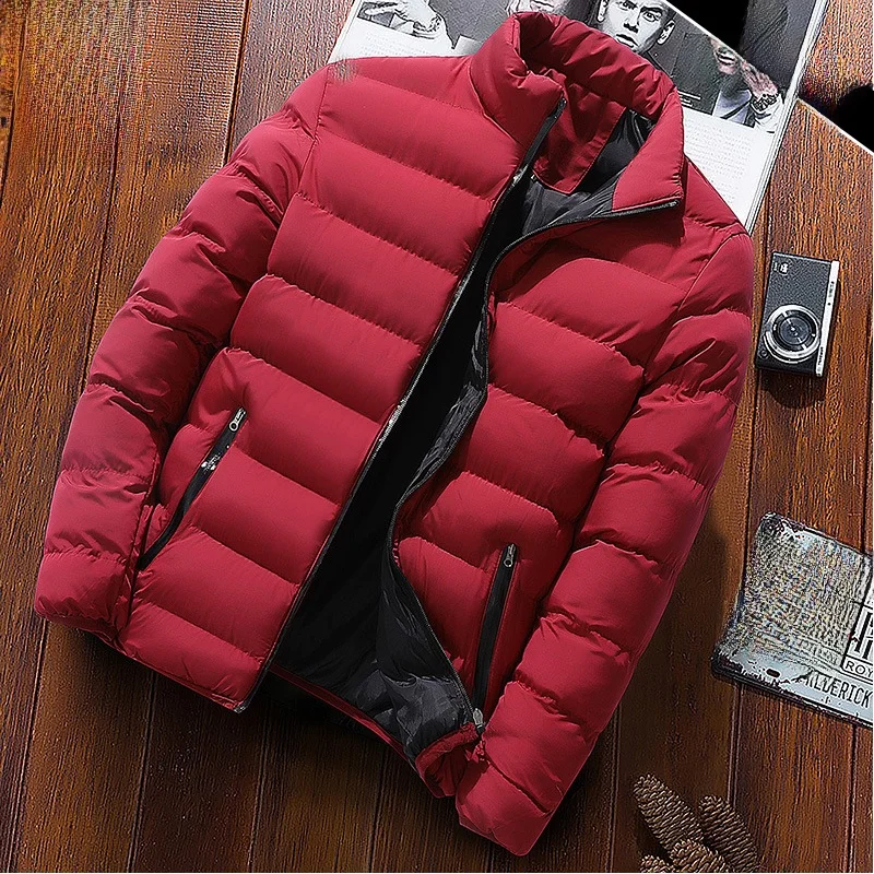 

Утепленная хлопковая куртка для мужчин, зимняя, для активного отдыха, на молнии, с воротником-стойкой, повседневная верхняя одежда, теплая, больших размеров, спортивная, однотонная